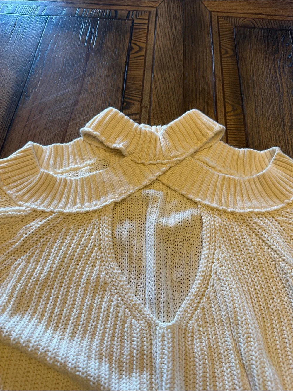 Free People Half Moon Bay Cream Cold-Shoulder Ribbed Turtleneck Sweater